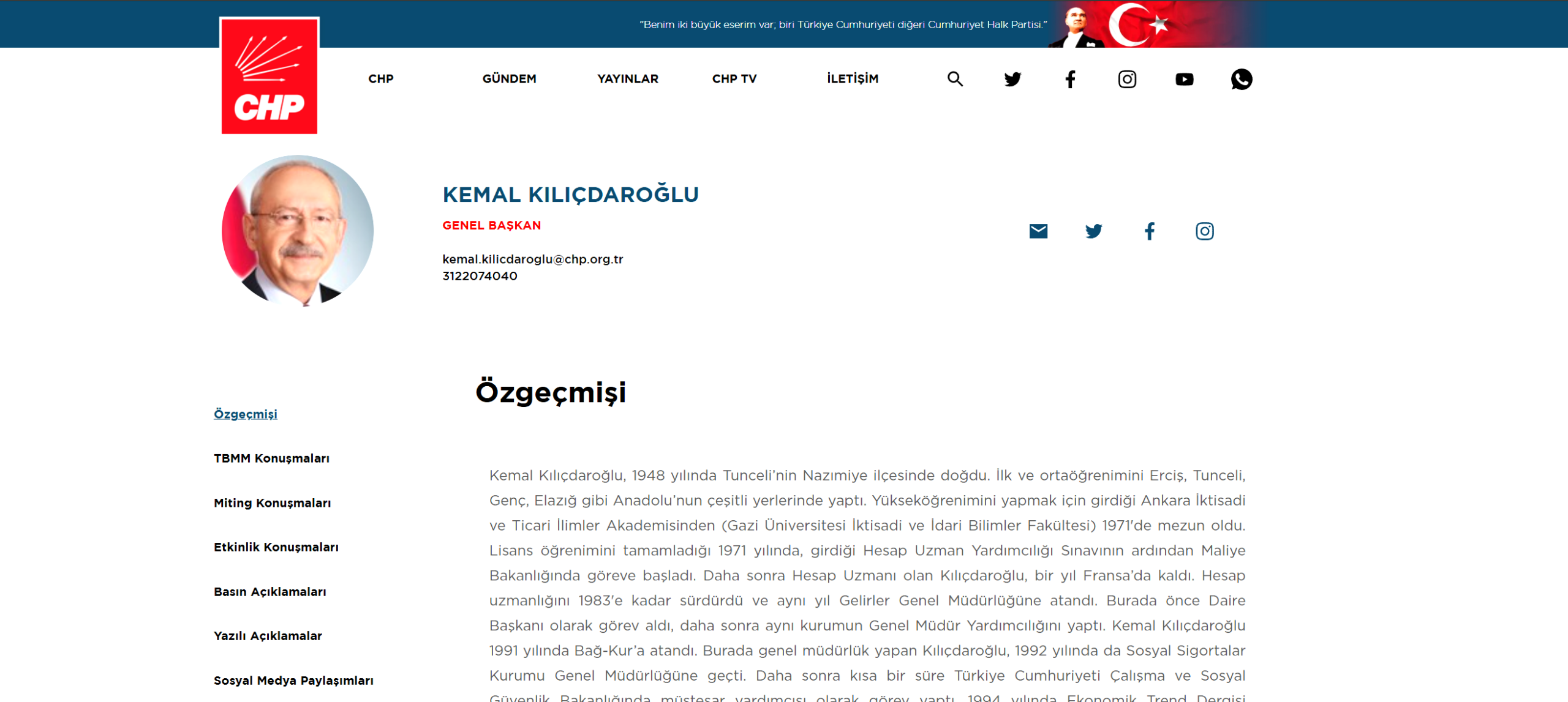 CHP Resmi Sitesinden Özgür Özel Silindi, Genel Başkan Kemal Kılıçdaroğlu Oldu!