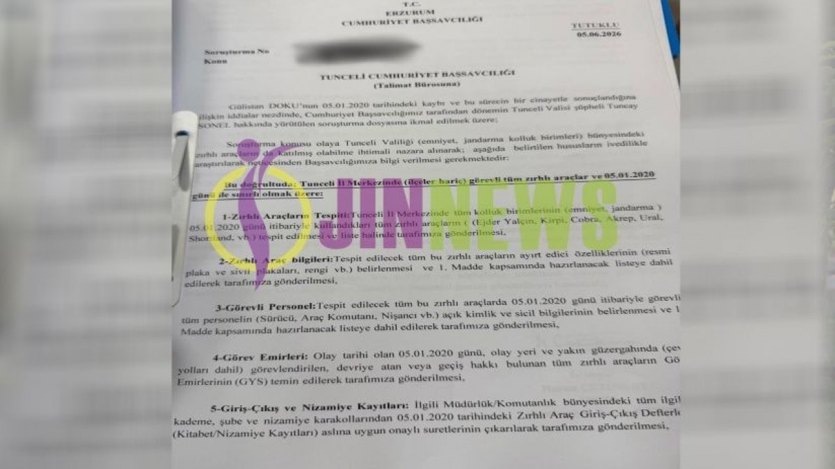 Gülistan Doku Soruşturmasında Kritik Gelişme: Zırhlı Araç Listesi İstendi