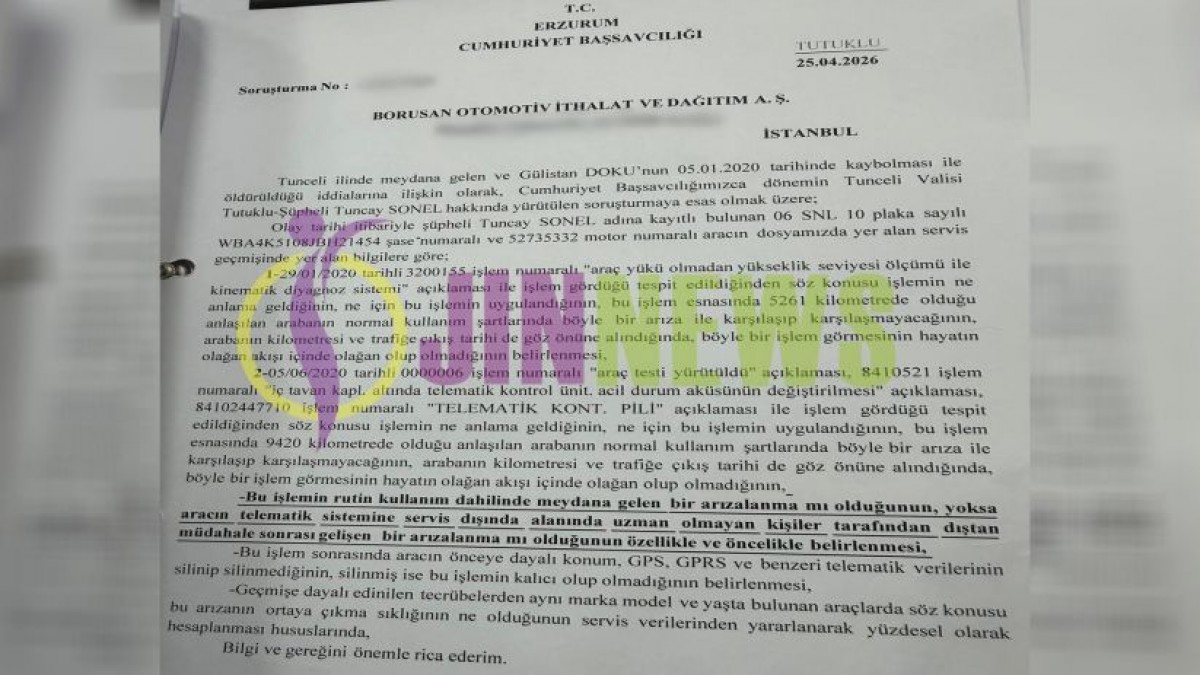 Gülistan Doku Soruşturmasında Kritik Gelişme: Araçtaki Şüpheli Teknik Müdahaleler İnceleniyor